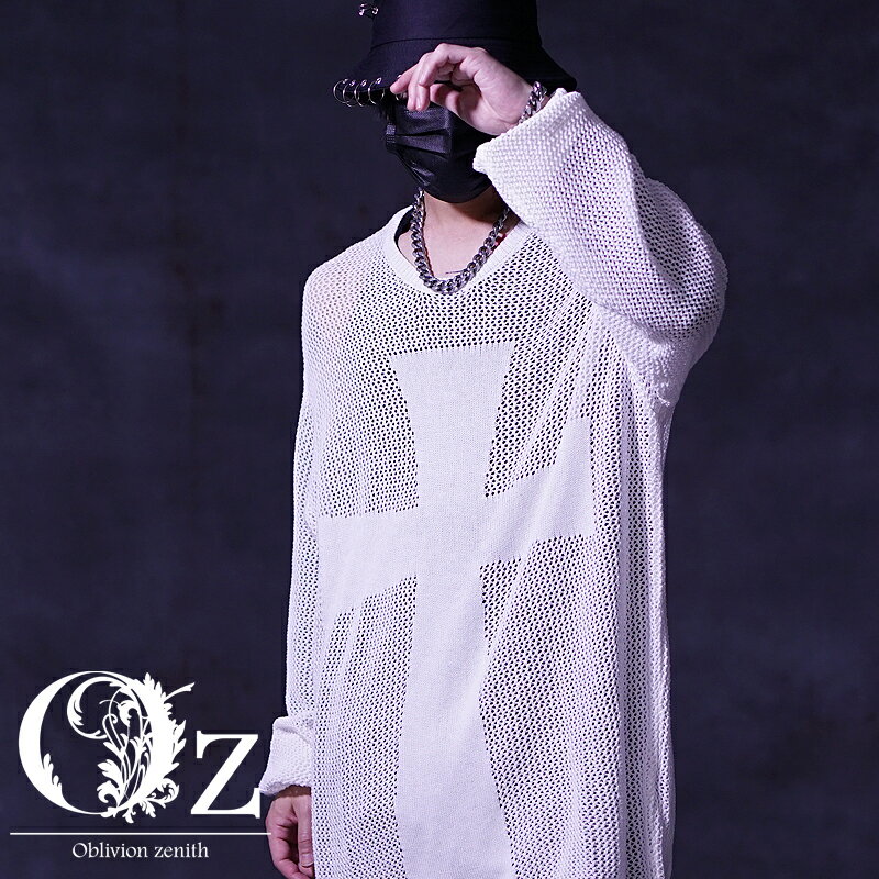 V系 ニット メンズ レディース サマーニット メッシュニット オーバーサイズ 大きめ 透け クロス 十字架 白 黒 緑 原宿系 闇系 病み系 個性的 地雷系 ...