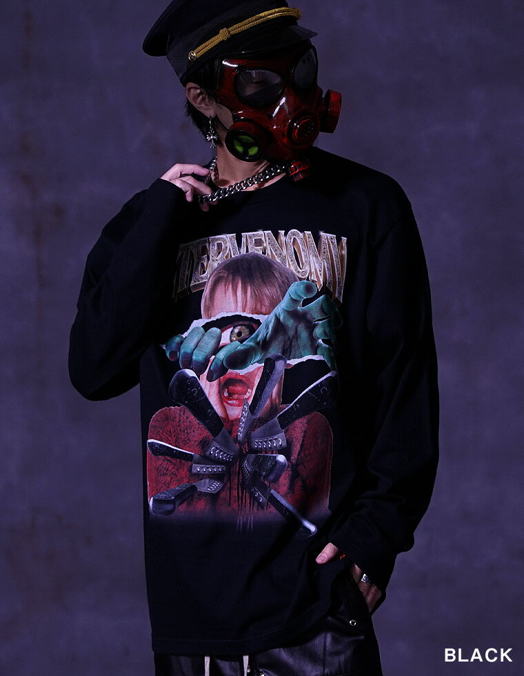 V系 ロンT 長袖Tシャツ メンズ レディース Tシャツ カットソー カルキン パロディ 原宿系 闇系 病み系 個性的 地雷系 サブカル地雷 ストリート系 ヴィジュアル系 ビジュアル系 ファッション ロング丈 プリント パンク ロック 黒 ALTER VENOMV オルターベノム【送料無料】