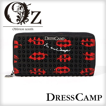 【DRESSCAMP】Lip Pattern Studs Round Zip Wallet†ドレスキャンプ サイフ 財布 ウォレット 長財布 プリント 総柄 V系 ヴィジュアル系 ビジュアル系 ロック ROCK パンク メンズ レディース ユニセックス 男女兼用 奇抜 派手 個性的 個性派 Oz オズ