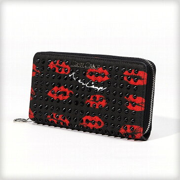 【DRESSCAMP】Lip Pattern Studs Round Zip Wallet†ドレスキャンプ サイフ 財布 ウォレット 長財布 プリント 総柄 V系 ヴィジュアル系 ビジュアル系 ロック ROCK パンク メンズ レディース ユニセックス 男女兼用 奇抜 派手 個性的 個性派 Oz オズ