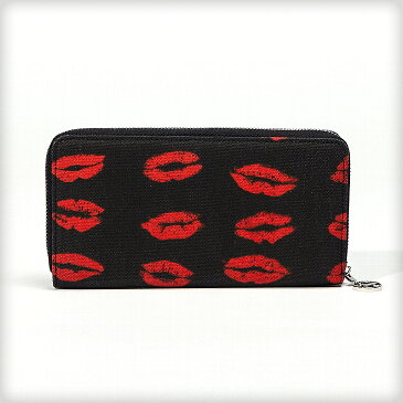 【DRESSCAMP】Lip Pattern Studs Round Zip Wallet†ドレスキャンプ サイフ 財布 ウォレット 長財布 プリント 総柄 V系 ヴィジュアル系 ビジュアル系 ロック ROCK パンク メンズ レディース ユニセックス 男女兼用 奇抜 派手 個性的 個性派 Oz オズ