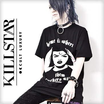 【KILLSTAR キルスター】Minerva T-Shirt†Tシャツ メンズ ロング丈 半袖 プリント ビッグTシャツ ファッション コットン 綿 ブラック V系 ヴィジュアル系 ビジュアル系 ロック ROCK パンク ロックファッション 新作 S XXL レディース Oz オズ