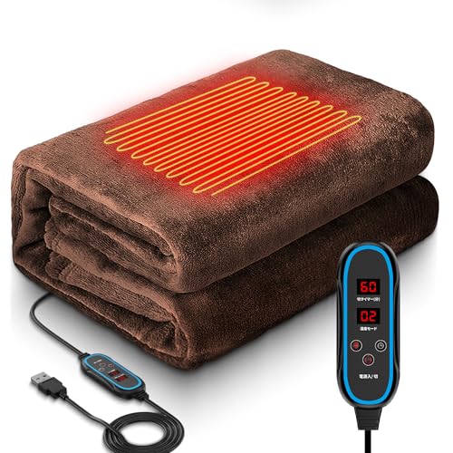 電気毛布 掛け敷き兼用 ひざ掛け 【3段階調温 LEDディスプレイ表示】 電気ブランケット タイマー付き 自動オフ 防寒対策 USB ブランケット 暖房毛布 電気ひざ掛け 肩掛け ヒーター付き 電気膝掛け毛布 節電 洗える 大判 省エネ オフィス 車内のサムネイル