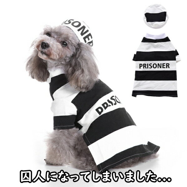 楽天pregaloshopペット 服 2点セット 囚人 犯人 コスプレ ハロウィーン 猫 犬 Halloween 帽子付き 可愛い 着用簡単 犬用 猫用 いぬ ねこ ペット おしゃれ コスチューム イベント パーティー 仮装 ペット雑貨 安全素材で作り ドッグウェア ハロウィン