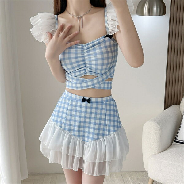 水着 セパレート式水着 レディース水着 着やせ効果 カワイイ オシャレ トレンド感 レディース ワンピース水着 ブルースカート 女性 オトナ 高校生 大学生 女子 20代 30代 40代