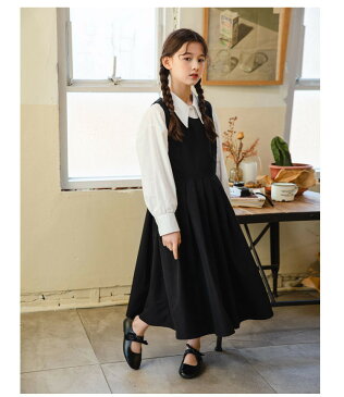 子供服 女の子 2点セット 長袖 ワンピース 発表会 七五三 お受験 子ども セットアップ シャツ/ワンピース フォーマル ワンピース 大人っぽい 可愛い 入学式 法事用 ジュニア ワンピース キッズ ワンピース ガールズ フォーマル セット 白 黒 120cm 130cm 140cm 150cm 160cm