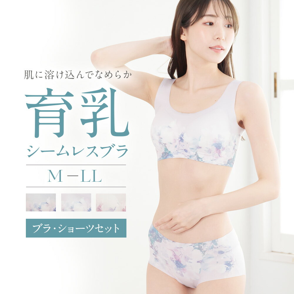 シームレスブラ ショーツ セット ノンワイヤー ブラジャー M L LL 3L 大きいサイズ 縫い目のない 花柄 ブラ もっちり さらさら ストレスフリー 縫い目なし スッキリ 楽ブラ 楽ちん 昼夜兼用 スポーツブラ ナイトブラ 育乳 授乳産後 脇高 脇肉 快適 リラックス 下着 パンツ