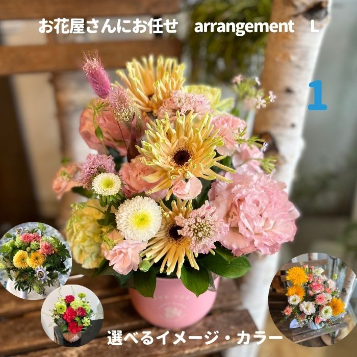 【九州・四国・中国地方送料無料】卒業 送別 3000円 卒園式 還暦 春 プレゼント 誕生日 5000円 おしゃれ お祝い プレゼント お任せ そのまま飾れる 季節の華やかフラワーアレンジメント ギフト 花 出産 妻 記念日 彼女 豪華 日持ち フラワー 花器 配送 立札 お任せL