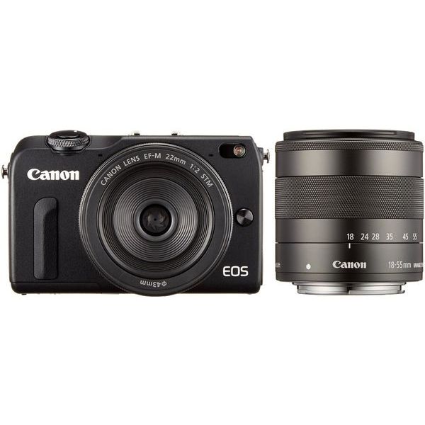 【中古】【1年保証】【美品】Canon EOS M2 18-55mm IS STM / 22mm STM ブラック