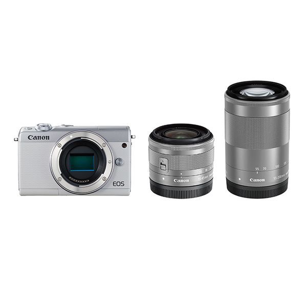 【中古】【1年保証】【美品】Canon EOS M100 ダブルズームキット 15-45mm IS STM 55-200mm IS STM ホワイト