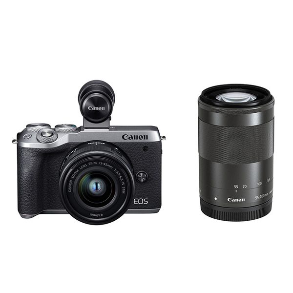 【中古】【1年保証】【美品】Canon EOS M6 Mark II ダブルズーム EVFキット シルバー