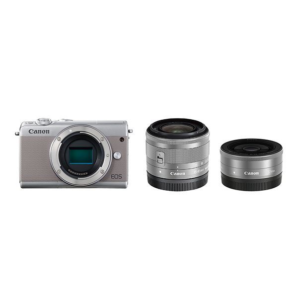 【中古】【1年保証】【美品】Canon EOS M100 ダブルレンズキット 15-45mm IS STM + 22mm F2 STM グレー