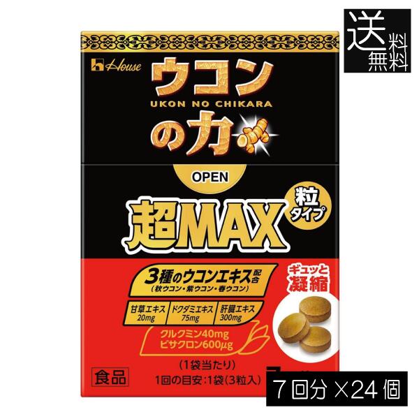 送料無料 ハウスウェルネス ウコンの力 超MAX 粒タイプ 7回分（1袋3粒）×24個（超マックス）二日酔い 粒タイプ