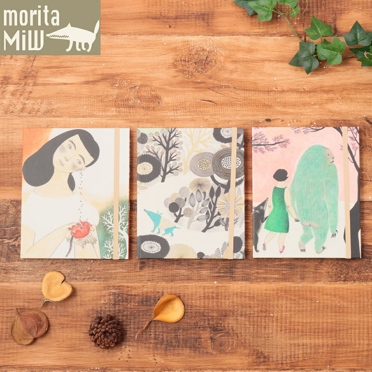 手帳 ノート メモ帳 ステーショナリー 無地 バンド付き しおり紐 morita MiW / 森田MiW × 楠橋紋織 コラボ ブランド 文具 イラスト アート...