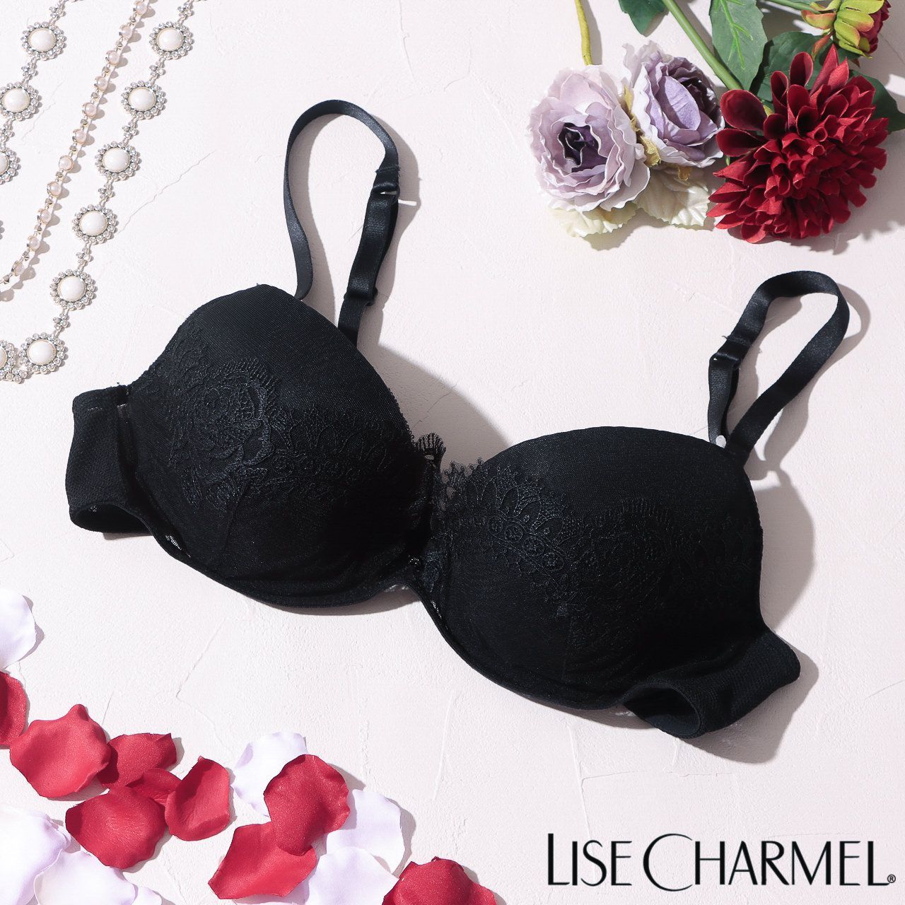 10%OFF セール リズシャルメル LISE CHARMEL ブラジャー モールドカップブラ ECRIN GLAMOUR エクラングラマー レディース 下着 インポート 高級 ランジェリー ギフト セクシー レース 刺繍 黒 85D 90D ACG8535D Lc412