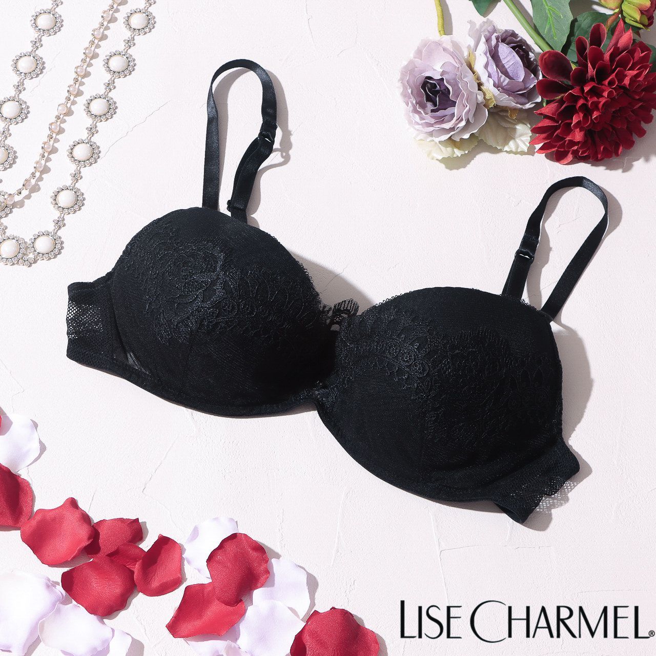 10%OFF セール リズシャルメル LISE CHARMEL ブラジャー モールドカップブラ ECRIN GLAMOUR エクラングラマー レディース 下着 インポート 高級 ランジェリー ギフト セクシー レース 刺繍 黒 85C 90C ACG8535C Lc411