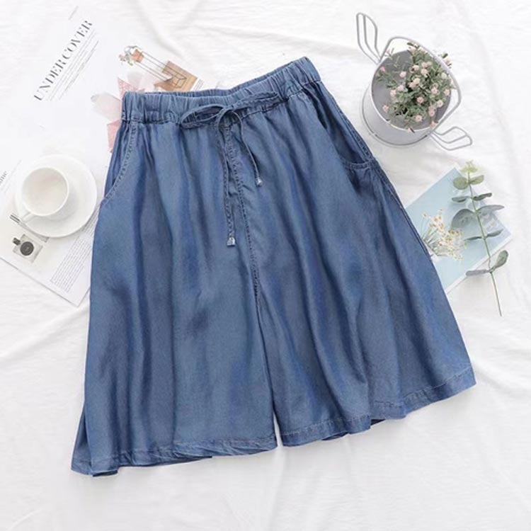 ガウチョパンツ 接触冷感 ショートパンツ ワイドパンツ キュロット 5分丈 パンツ サラサラ 夏 フレア 涼しい 薄手 デニム 短パン スカーチョ ハーフパンツ キュロット 五分丈 ひんやり レディース 高校生 学生 ゆったり ブルー 送料無料