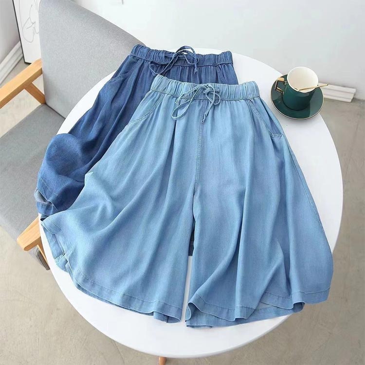 ガウチョパンツ 接触冷感 ショートパンツ ワイドパンツ キュロット 5分丈 パンツ サラサラ 夏 フレア 涼しい 薄手 デニム 短パン スカーチョ ハーフパンツ キュロット 五分丈 ひんやり レディース 高校生 学生 ゆったり ブルー 送料無料