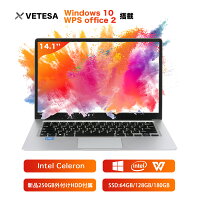 VETESA　2020年モデル　パソコン初心者向け超高性能CPUインテルN3350　【Win 10搭載】【WPS Office搭載】1.6GHz/メモリー:4GB/高速SSD/14.1インチ　フルHD液晶／大容量バッテリー搭載／Webカメラ/無線搭載/軽量薄型新品ノートパソコン (SSD:64GB）