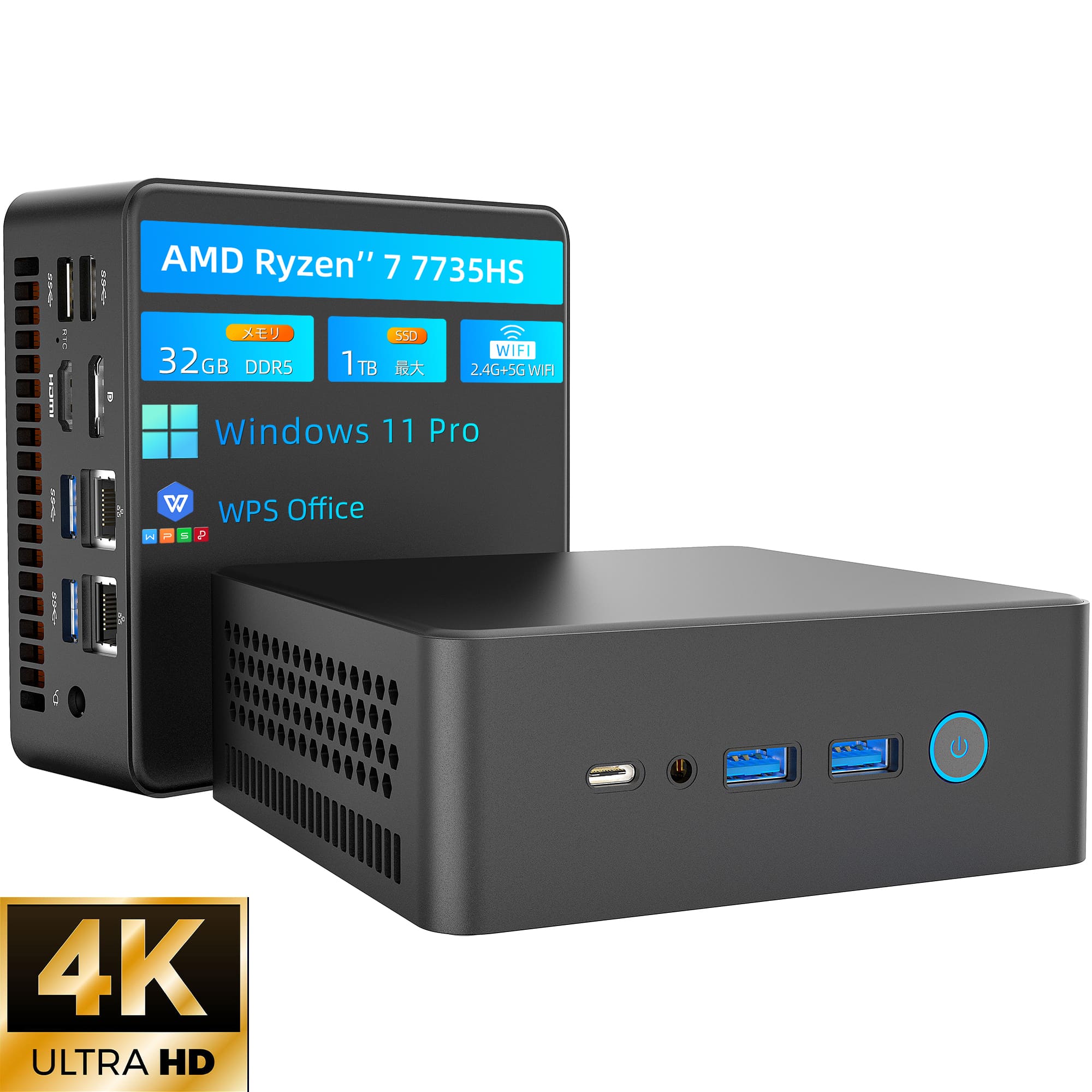 デスクトップミニPC 動画編集 画像編集 デスクトップパソコン WiFi Bluetooth 省スペース小型 pc Windows11 2画面 AMD Ryzen 7 7735HS AMD Radeon 680M 最大4.7GHz Win11 Office メモリ32GB DDR5 1TB SSD 4K 小型pc ミニPC ゲーミングパソコン b50r-minipc