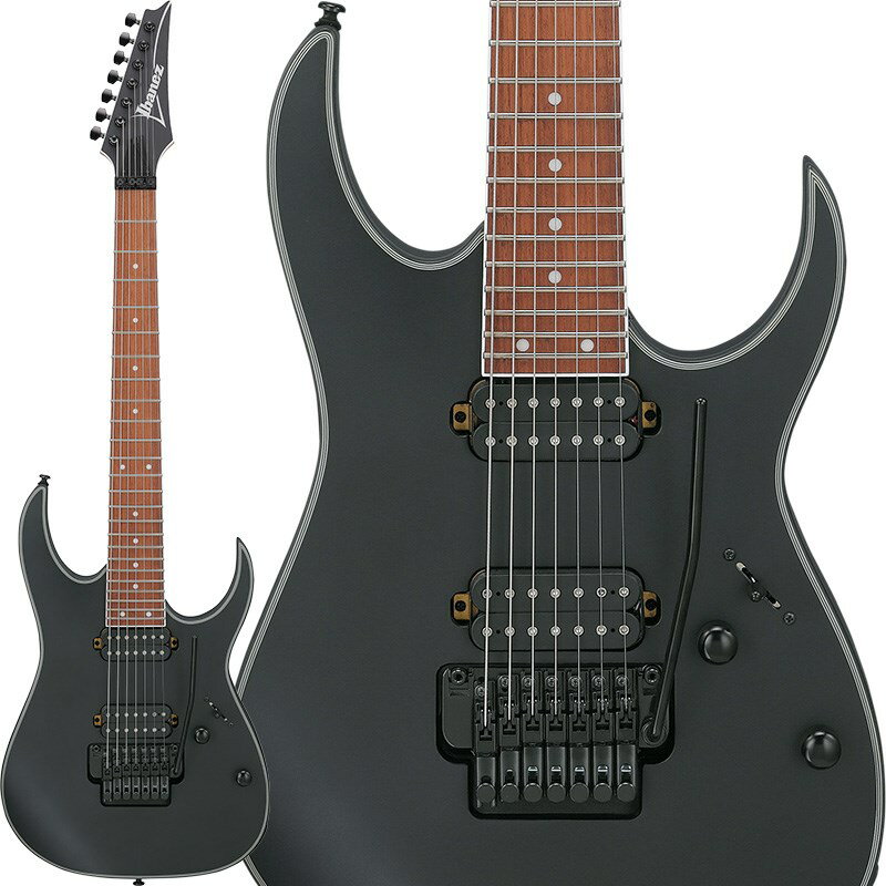 ■商品紹介RG 7 String / Good Value model !!ブラック・マット・フィニッシュがシャープな印象を与える、ハイ・コストパフォーマンス RG 7弦 ダブルロック・新モデル!!・弾きやすさを追求した薄めのネックであるWizard直系、Wizard II-7 ネック・シェイプ張りのあるパリッとした高音域サウンドが特徴メイプル材を使用しています。薄ネックならではのスムーズな演奏性をお約束します。・ジャトバ材指板赤褐色の木肌と木目を持つ硬質な木材で、ふくよかな中音域が特長です。ヘッドも含め、周囲にホワイト・バインディングを巻いています。・メランティ材ボディ中音域からやや低音域の特性に富んだ、明るくふくよかな音色と甘めのトーンが特徴です。古くから家具材や建築材料にまで幅広く扱われ、フィリピン・マホガニーと称される木材です。・Ibanez オリジナルQuantum 7 ピックアップ音の輪郭が明瞭な低音域とキレのよい高音域が特徴のIbanez オリジナルQuantum 7ピックアップを搭載しています。・HHピックアップ・レイアウトながら、フロント・パラレル配線や、 フロント・タップ＋リア・タップ・サウンドも出せる、5WAYスイッチング・システム・Edge-Zero II-7 トレモロ・ブリッジ激しいアーム・プレイを多用しても高いチューニングの安定性を誇るEdge-Zero II-7 トレモロ・システムを搭載しています。ユニット本体がピッキングの妨げにならない様にロー・プロファイル設計されていることも大きな特徴です。・Mono-unit アウトプット・ジャック堅牢で破損に強い樹脂製一体型で、プラグ種別での通電差異が少ないです。また、ジャックの緩みによる接触不良や断線を防ぎます。※画像はサンプルです。製品の特性上、杢目、色合は個体ごとに異なります。■仕様詳細SpecsNeck type Wizard II-7 3pc Maple nackBody Meranti bodyFretboard Bound Jatoba fretboard w/ White dot inlayFret Jumbo fretBridge Edge-Zero II-7 tremolo bridgeNeck pickup Quantum 7 (H) neck pickupBridge pickup Quantum 7 (H) bridge pickupControls， Pickup Selector 1 Volume， 1 Tone， 5-way lever switchHardware color BlackMachine head Ibanez machine headsStrings gauge .009/.011/.016/.024/.032/.042/.054 (D'Addario(R) EXL120-7)Neck DimensionsScale 648mm/25.5Width at Nut 48mmWidth at Last Fret 68mmThickness at 1st 19mmThickness at 12th 21mmRadius 400mmRIGB101バッグ付属検索キーワード：イケベカテゴリ_エレキギター_STタイプ_Ibanez_新品 SW_Ibanez_新品 JAN:4549763353054 登録日:2024/03/27 エレキギター アイバニーズ イバニーズ