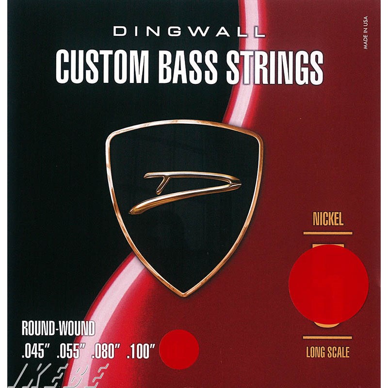 ■商品紹介37インチマルチスケール等に対応する純正弦。Dingwall CUSTOM BASS STRINGSクリアーな低域、パンチのある高音弦、そして別次元の弾きやすさとバランスの良さ等、センセーショナルなプレイアビリティを弾き手にもたらすDINGWALL。その秘密の一つにFanned-Fret Systemを採用したデザインが挙げられるでしょう。表題のモデルでは5弦で37、1弦で33.25に設定される各弦に割り当てられたスケール設定は各部で秀逸なデザイン性を誇るディングウォール・ベースの中でも軽視できない、弾き心地、サウンドをつかさどる重要ファクターの一つ。愛器はやはりストレスのないコンディションで使用したい！入手した際のあの感触をキープするうえで最適な弦です。これまで4弦はカナダで生産されている上位機種のみでしたが、2016年のNAMM Showにて4弦のCombustionシリーズも発表されたことから当店でも4弦セットを御用意させていただきました。こちらはブリリアントなトーン、スムーズな感触及び低音の音色を得るニッケル弦セットです。◆ゲージ：・Nickel roundwound (.045 .055 .080T .100T)※パッケージは5弦（または6弦）のものを流用しております。デザインが変更となる場合がございますので、予めご了承下さい。検索キーワード：イケベカテゴリ_楽器アクセサリ_弦_ベース弦_DINGWALL_新品 SW_DINGWALL_新品 JAN:4580227910758 登録日:2016/04/06 ベース弦 ディングウォール