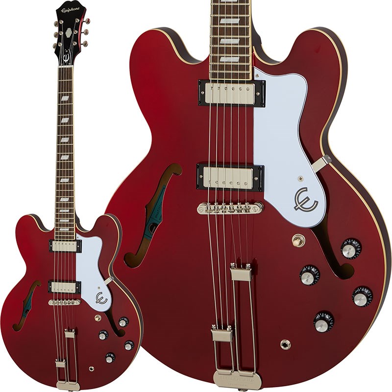 ■商品紹介60年代のクラシカルなリビエラが復活！Epiphoneのオリジナルモデルでコアな人気を誇るFrequensatorテールピース＆ミニハムバッカーを採用した「リビエラ」のクラシック仕様です。エピフォンの代表モデルカジノと類似したボディですがリビエラはセンターブロックの入ったセミホローモデルになっております。レイヤードメイプルのボディにはクラシックメタルのエピフォン「E」を備えた3レイヤーのピックガードが取り付けられております。あらゆるジャンルと世代のプレーヤーに使用されているエピフォンの通モデル、どなた様もお見逃しの無いように！※画像はサンプルです。製品の特性上、杢目、色合いは一本一本異なります。■仕様詳細BodyBody Shape：RivieraBody Material:Layered MapleTop:Layered MapleBack:Layered MapleSide:Layered MapleCenterblock:MapleBinding:Single ply cream - top， back and fretboardFinish:GlossNeckMaterial:MahoganyProfile:Rounded CScale Length:24.724Fingerboard Material:Indian LaurelFingerboard Radius:12.01Number Of Frets:22Frets:Medium JumboNut Material:Graph Tech NuBoneNut Width:1.693Inlays:TrapezoidJoint:Glued in; Set NeckHardwareFinish:NickelTuner Plating:NickelBridge:LockTone Tune-O-MaticTailpiece:FrequensatorTuning Machines:Epiphone Vintage Deluxe metal button with press in bushingPickguard:Riviera with foil E logo， 3-plyTrussRod:Dual ActionControl Knobs:Black Top Hat knobs with metal insertsSwitch Tip:BlackSwitchwasher:NoneJack Plate Cover:NonePlastic Parts:Black; PVCStrap Buttons:2 - bottom and back of heelMounting Rings:BlackPickup Covers:NickelElectronicsNeck Pickup:Epiphone PRO Mini Humbucker RBridge Pickup:Epiphone PRO Mini Humbucker TControls:2 Volume， 2 Tone， CTS potentiometersPickup Selector:3-way Epiphone toggleOutput Jack:Heavy Duty Epiphone 1/4 Output JackMiscellaneousStrings:.010， .013， .017， .026， .036， .046ソフトケース付き検索キーワード：イケベカテゴリ_エレキギター_セミアコ_Epiphone_アーチトップ_新品 SW_Epiphone_新品 JAN:4580568417039 登録日:2020/11/24 エレキギター エピフォン セミアコ フルアコ