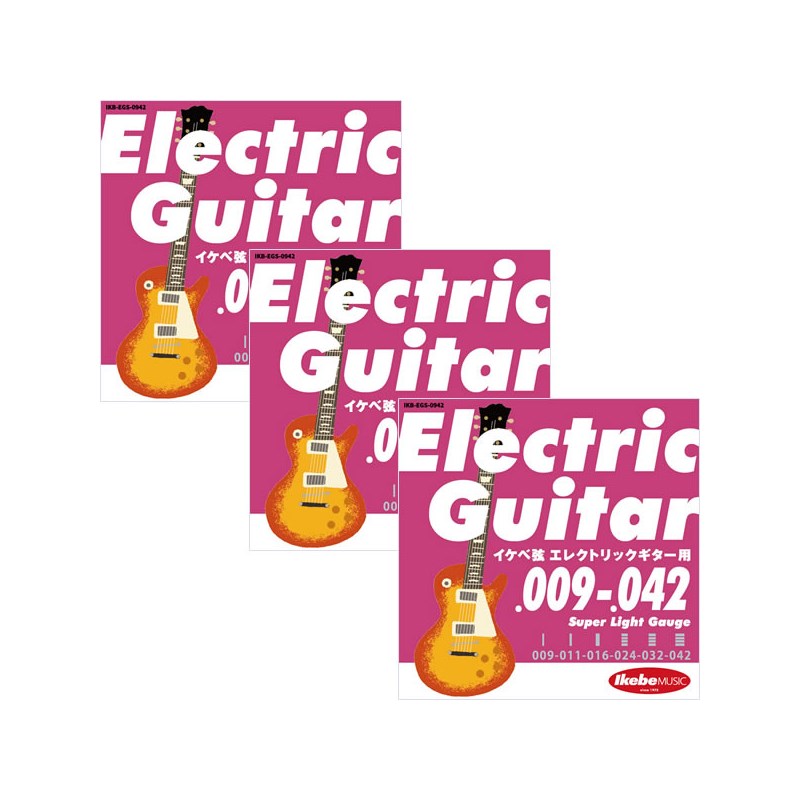 あす楽 Ikebe Original Electric Guitar Strings イケベ弦 エレキギター用 009-042 [Super Light Gauge/IKB-EGS-0942] ×3セット (新品)