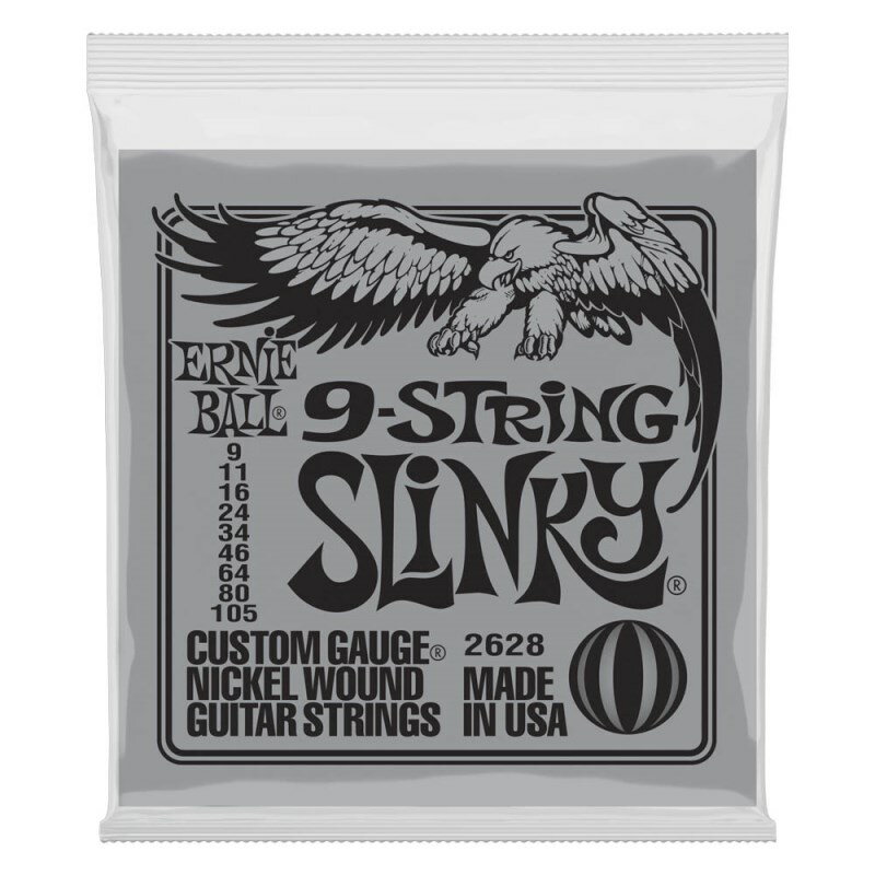 ERNIE BALL 【夏のボーナスセール】 Slinky 9-String Nickel Wound Electric Guitar Strings #2628 (新品)