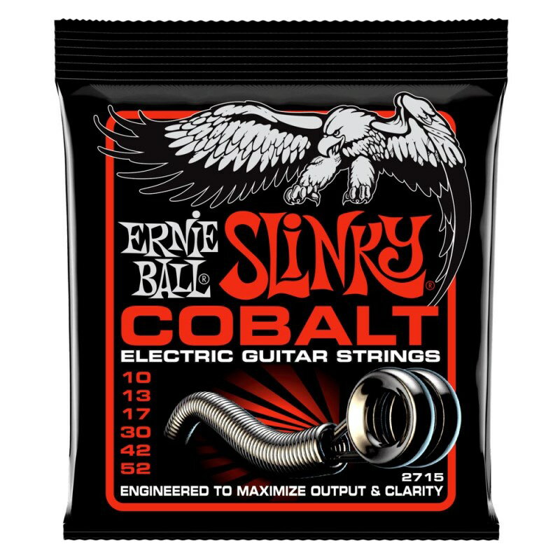 ■商品紹介Cobalt Slinky Guitar Stringsアーニーボール独自の製法により誕生した、コバルト・スリンキー・ストリングスが登場！世界で初めてアーニーボールが完成させたコバルト・ストリングスは、従来のニッケル合金よりも高い磁性体を特徴にした弦です。この特徴により、ピックアップとより強力な相互作用を実現することで、力強いクリアなサウンドを提供します。■鉄とコバルトをアーニーボールが独自の技術で調合し開発。■世界で唯一の最高のマグネティック合金。■高い磁性体を獲得させることで、ピックアップとより強力な相互作用を実現。■パワフルでありながらクリアなトーンを実現。■滑らかなフィーリングとタッチ。■強力なコバルト・ワウンド弦は、結果ロングライフを達成。#2715 Cobalt Skinny Top Heavy Bottom Slinky 10/13/17/30/042/52検索キーワード：イケベカテゴリ_楽器アクセサリ_弦_エレキギター弦_ERNIE BALL_新品 SW_ERNIE BALL_新品 JAN:0749699127154 登録日:2012/04/02 エレキギター弦 ギター弦 エレキ弦 アーニーボール アニーボール