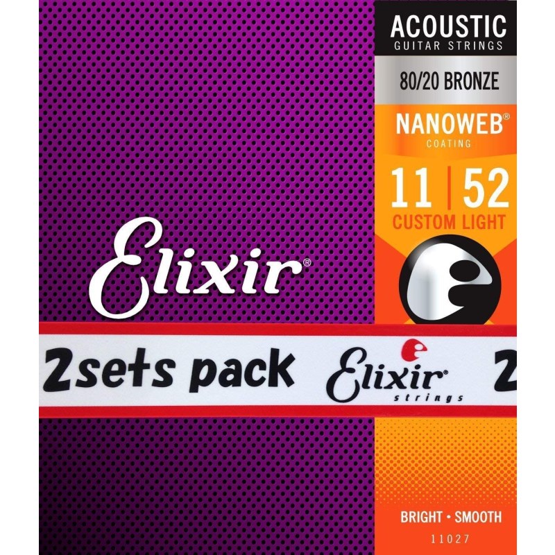 ELIXIR 11027 2pack アコースティック 80/20ブロンズ NANOWEB カスタムライト 011-052 (新品)
