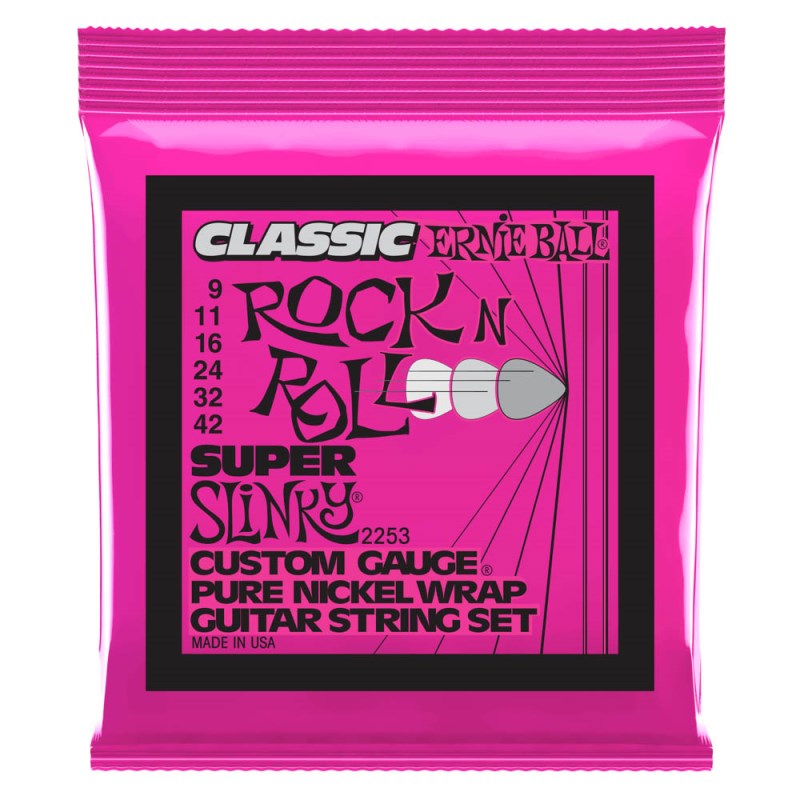 ERNIE BALL Super Slinky Classic Rock n Roll Pure Nickel Wrap Electric Guitar Strings #2253 (新品)