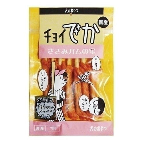 商品説明肉部だけでなく、ガムも国内製造したものを使用しました。非常に貴重なささみ巻きガムです。国産。スペック【分類】スナック【原材料】【肉部】鶏ささみ、コーンスターチ、食塩、豚コラーゲン、増粘安定剤(加工でん粉)、グリセリン、ソルビトール、トレハロース、プロピレングリコール、リン酸塩(Na)、酸化防止剤(ピロ亜硫酸Na)【棒部】牛皮米粉、増粘安定剤(グァガム)、酸化防止剤(ビタミンE)【保証成分】粗タンパク質40.0%以上、粗脂肪1.5%以上、粗繊維0.8%以下、粗灰分3.5%以下、水分20.0%以下【エネルギー】313kcal/100g【給与方法】給与の目安(1日当たり)体重1〜3kg 1本以内、3〜5kg 2本以内、5〜10kg 3本以内、10〜15kg 5本以内、15〜20kg 8本以内、20〜30kg 9本以内【賞味期限】製造後1年【原産国または製造地】日本【諸注意】愛犬の食べ方や習性によって、喉に詰まらせる場合があります。必ずよく観察しながらお与えください。また、噛まずに飲み込むおそれのある愛犬には与えないで下さい。※ 商品パッケージや仕様につきまして、予告なく変更されることがございます。※ 賞味期限表示がございます商品は、製造年月から表示期限までになります。