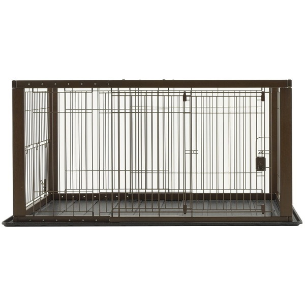 ペットサークル オシャレ 小型犬 中型犬 犬用 木製スライドペットサークルワイド ダークブラウン トレー付き スライドドア リッチェル 犬 サークル ケージ ゲージ 幅調節 Richell