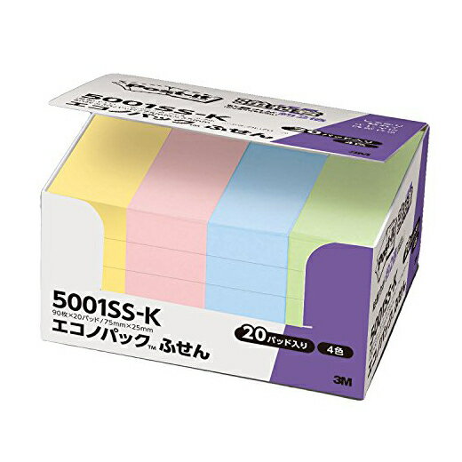 3M（スリーエム） 1318-5001SS-K ポストイット エコノパック強粘着付箋 パステルカラー4色