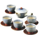 05102605 009-703M 有田焼 利左右衛門窯 朱巻十草急須茶器揃(茶托付)