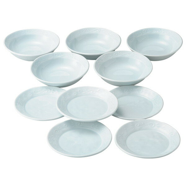 【エントリーでP5倍!20日20:00-27日1:59】 05101605 004-680M 有田焼 青白磁凜水 唐草紋皿鉢10客揃 新生活