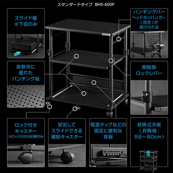 Bauhutte バウヒュッテ ラック BHS-600P-BK 昇降式プリンター台 ゲーミング家具 在宅 リモート 日時指定不可 メーカー直送 premoa-10678017 総合通販PREMOA 楽天市場店 サンプル画像2