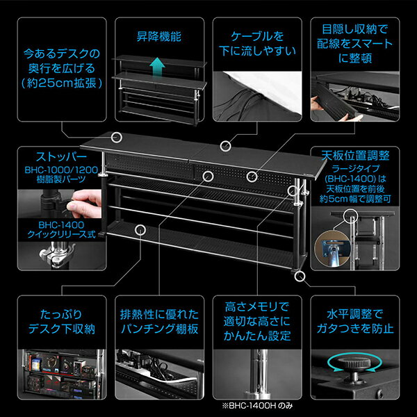 Bauhutte バウヒュッテ デスク BHC-1200H-BK エクステンションデスク ゲーミング家具 在宅 リモート メーカー直送 日時指定不可 [2]