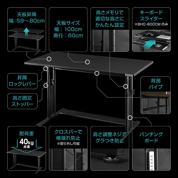 Bauhutte バウヒュッテ デスク BHD-1000M 昇降式PCデスク「ワイド」 ゲーミング家具 在宅 リモート 日時指定不可 メーカー直送 [3]