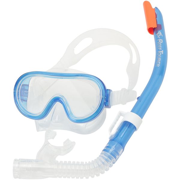 RC0205 CB シリコーン製マスク&弁付きシュノーケル こども(4~9歳)用2点セット ブルー リーフツアラー