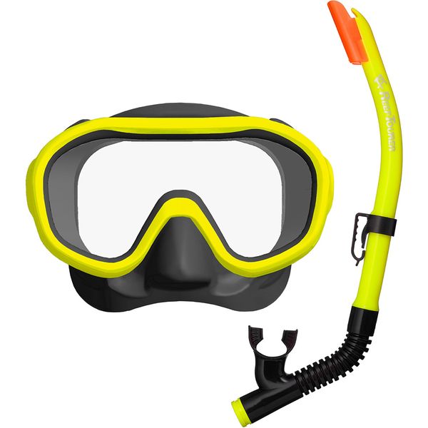 RC0210 BKFY シリコーン製 マスク&弁付きWガードシュノーケル 子ども用2点セット ブラックフラッシュイ..