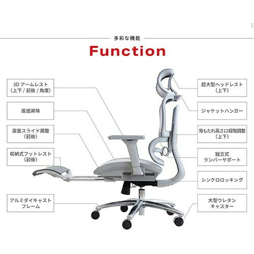 DP-1H-W-GY Netforce グレー ダイナミクスPro [オフィスチェア (肘付き・ヘッドレスト付・ハンガー付)] メーカー直送 [2]