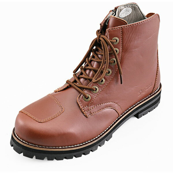 D62842 バイク ブーツ ライディングブーツ レディース 防水 本革 牛革 シフトパッド付き サイドジップ レースアップブーツ DS-004 WP ブラウン 24.5cm デイトナ