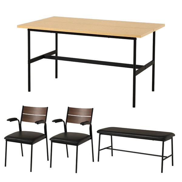 LT-3204NA-06PBK-4S 萩原 ナチュラル/ブラウン×ブラック [ダイニング4点セット] メーカー直送