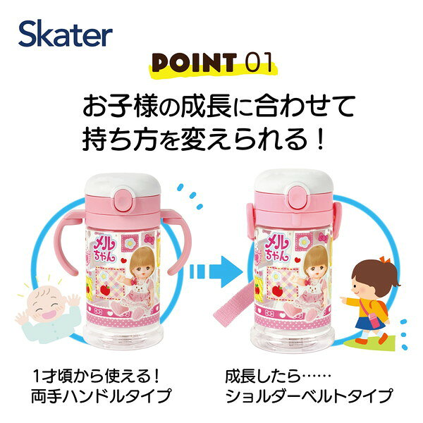 KSHW2N メルちゃん スケーター [ベビー用 ストローマグ 折りたたみハンドル&ショルダー式 2WAYタイプ 370ml]