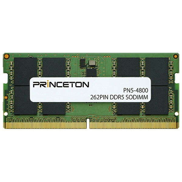 商品説明★ DDR5-4800対応メモリーモジュールPN5-4800シリーズはDDR5-4800(PC5-4800/PC5-38400※)に対応したコンパクトデスクトップ・ノートPC用メモリーモジュールです。DDR5-4800メモリーは従来のDDR4-3200と比較してデータ転送速度が約1.5倍に高速化、基板上に搭載された電源管理IC(PMIC)によって安定した電力の供給や消費電力効率の向上を実現しています。※PC5-38400はJEDECの規格表示ではありません。スペック* メモリ規格：DDR5 SO-DIMM* 1枚当りのメモリ容量：16GB* 枚数：1枚* ECC機能：ECC機能非対応* 規格：PC5-4800 262Pin SODIMM* 搭載メモリー：DDR5-4800* CASレイテンシ：CL40* バッファ：非対応 (Unbuffered)* エラー訂正：非対応 (non-ECC)* SPD：対応* 定格電源電圧：1.1V* 外形寸法(幅x高さ)：69.6×30mm* JEDEC：JEDEC準拠* RoHS指令：対応