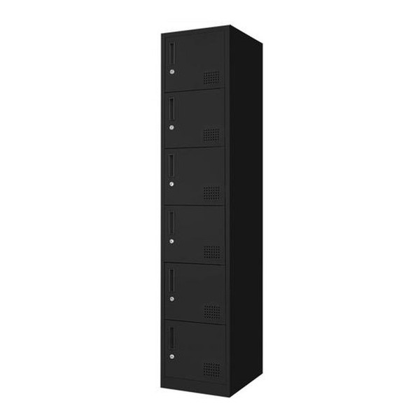 储物柜 - 【法人限定】 FAC-S6-2-W-BK Netforce ブラック ファシル [スリム スチールロッカー (鍵付き 6人用 1列6段)] メーカー直送