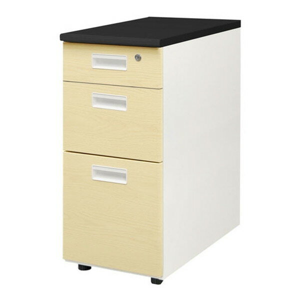 【法人限定】 LD-WD3S-C-W-BK-NA Netforce 天板ブラック 袖箱ナチュラル ナッツ [脇机 (3段 シリンダー錠)] メーカー直送