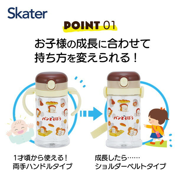 KSHW2N パンどろぼう スケーター [ベビー用 ストローマグ (折りたたみハンドル&ショルダー式 2WAYタイプ 370ml 対象年齢1才頃から)] 2